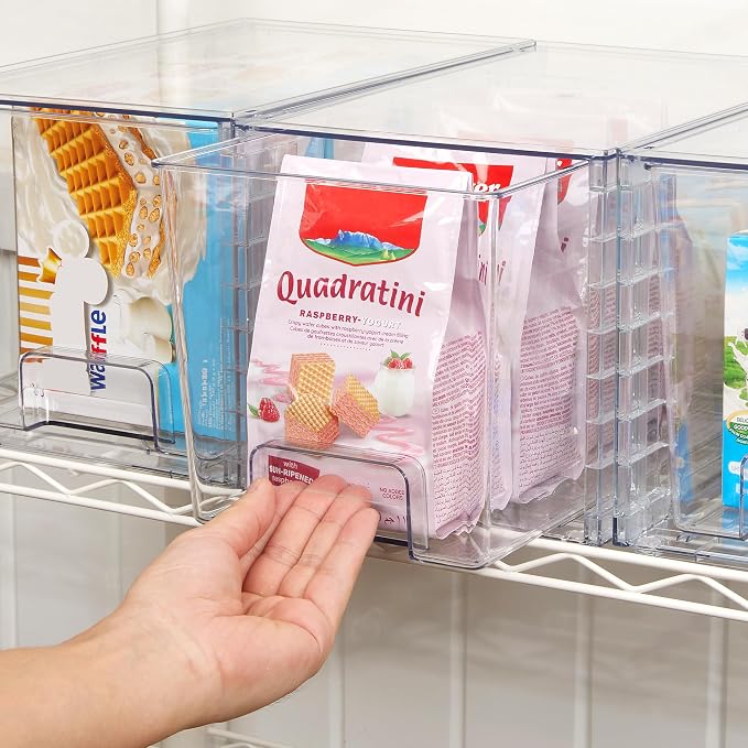 Vtopmart 4Pack Large Stackable Pantry Storage Drawers, Clear Organizer Bins with Handles, Acrylic Drawer Organizers for Kitchen, Pantry, Bathroom Undersink, Cabinet Organization and Storage