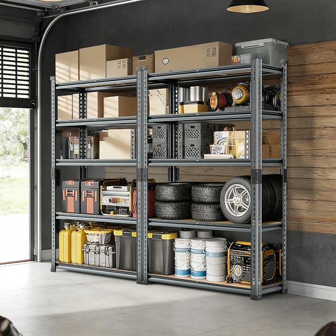 Garage Storage Shelves 46" W x 20" D x 72" H, 3000 LBS Heavy Duty Shelving Unit 5-Tier Adjustable, Extra Wide Boltless Metal Storage Rack for Garage Warehouse Basement