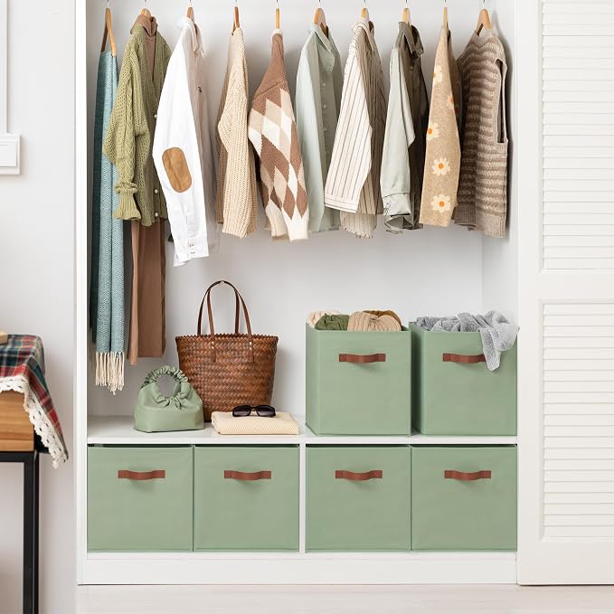 GRANNY SAYS 13 Inch Storage Cubes Organizer, Decorative Cube Storage Bins, Fabric Storage Bins with PU Handles, Collapsible Cubes Bins, Storage Cubes for Shelves, Closet, Sage Green, 6-Pack