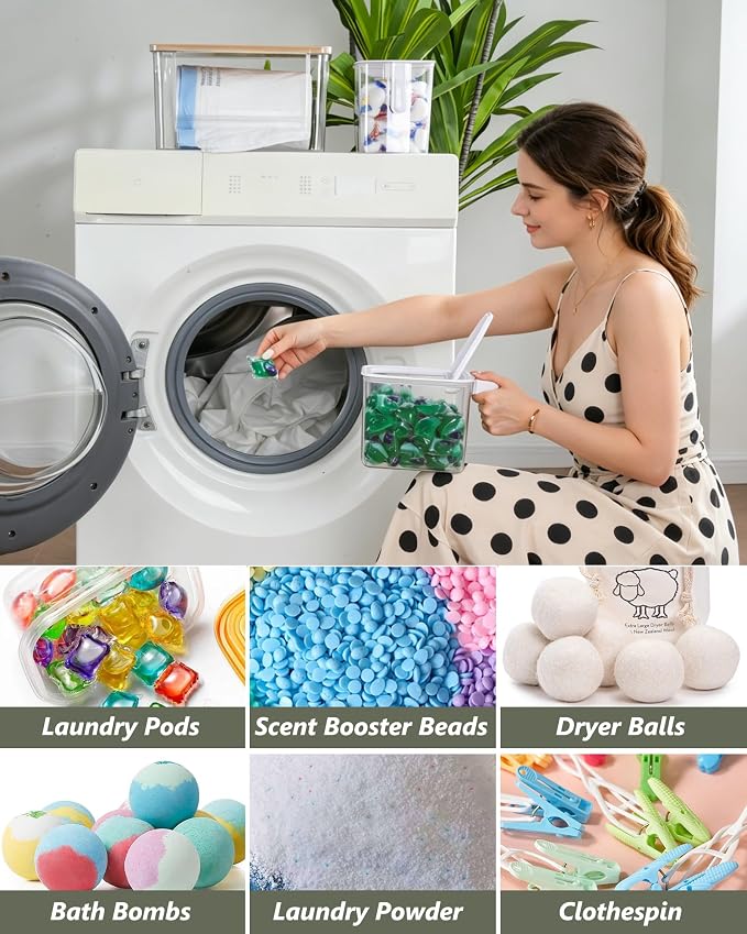 iCASA 3 in 1 Trash Bag and Dishwasher Pod Organizer Garbage Bags Dispenser | Large Acrylic Trash Bag Holder with Bamboo Lid, with 2 Pack Laundry Detergent Pods Container, Under Kitchen Sink Organizer