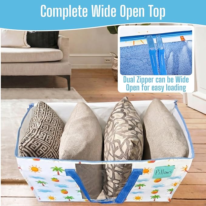 VENO Moving Bags, Wide Open Top, Clear Window, Tropical Island, 8 Pack | Moving boxes Alternative, Heavy Duty, Storage Bags, Clothes and Comforter Storage, Packing Supplies, College Dorm Essentials