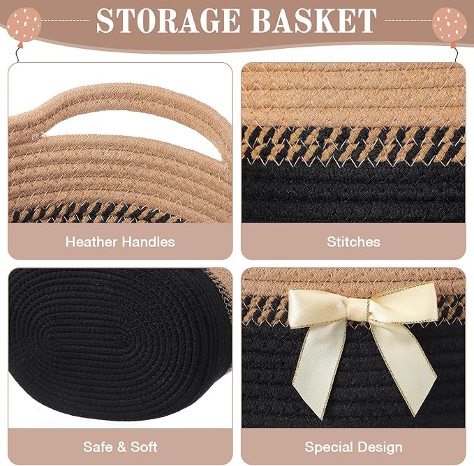 Colingmill 1 Set Woven Empty Basket for Gift,Black Brown | with Cellophane Wrap Set, 14 x 10 x 5.5 Inch, Medium Decorative Gift Basket, Cotton Rope Storage Box, Home Decor