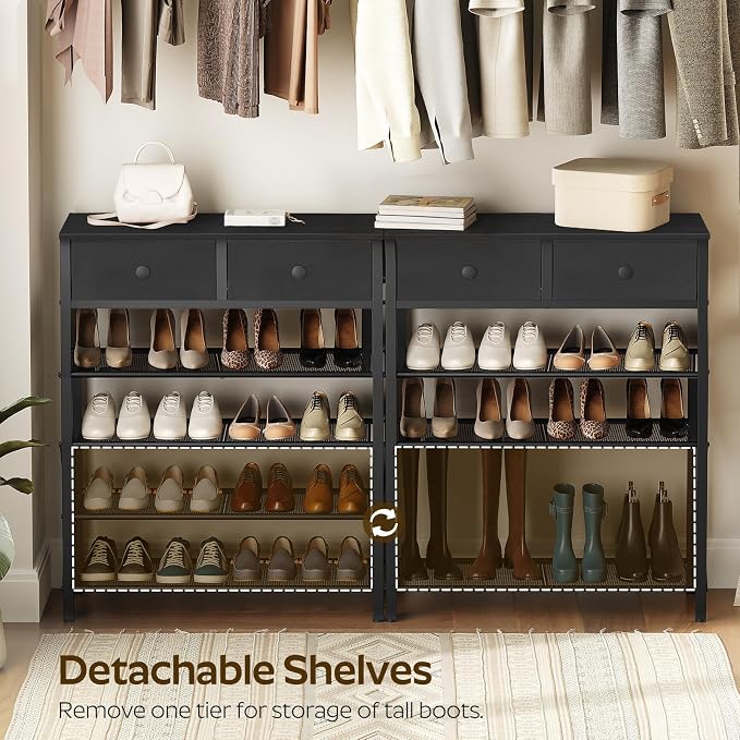 5 Tier Shoe Rack, Large Capacity Shoe Storage Organizer, Metal Shoe Shelf with Drawer and Wooden Top, for 20 Pairs of Shoes, for Entryway, Closet, Black SS25BB