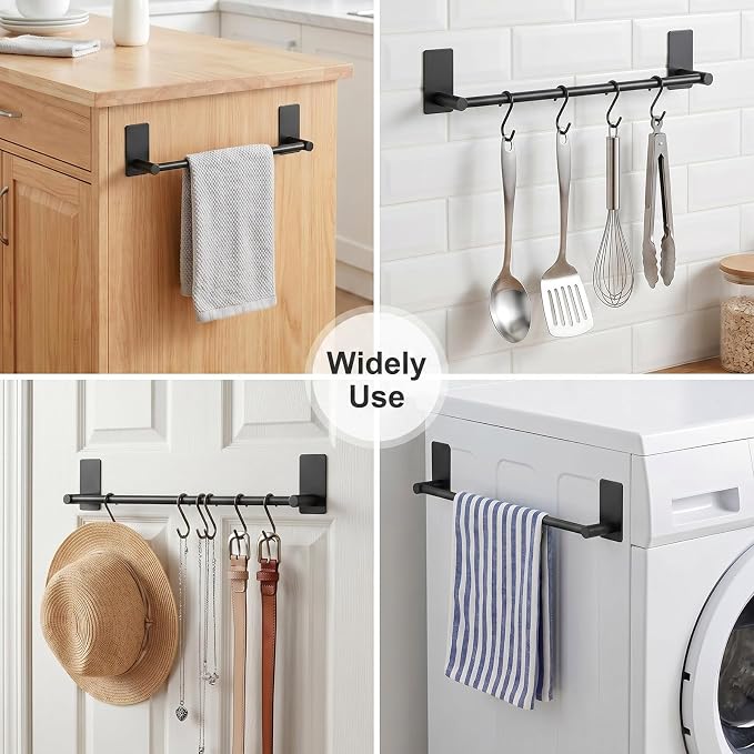 Songtec Adhesive Towel Bar Black 16-Inch, Stick On Bath Towel Rack No Drill, Strong Adhesion Tape Mount Towel Holder, Stainless Steel - Black