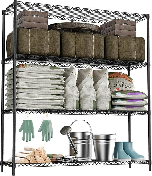 M MZG 2400LBS 47.3" W Stand Shelf Wire Rust-Proof Outdoor Storage Shelving 4-Tier Utility Shelving Unit for Garden Home,Kitchen,Office Dark Grey 17.7" D x 47.3" W x 59.4" H