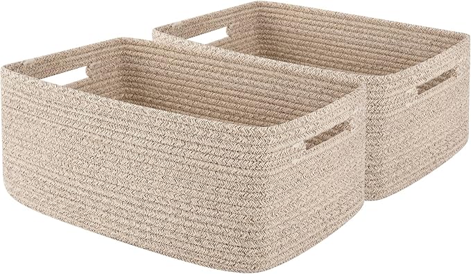 OIAHOMY Storage Basket for Shelves, Closet Cube Storage Bins Baskets for Clothes Blanket Towels, Baby Nursery, Toy Baskets Box, Woven Rope Basket, 15.75 * 11.81 * 7.09 IN, 2 Packs Brown