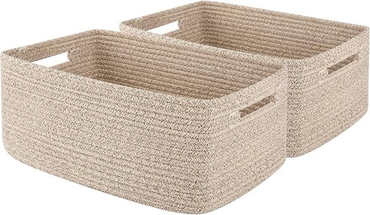 OIAHOMY Storage Basket for Shelves, Closet Cube Storage Bins Baskets for Clothes Blanket Towels, Baby Nursery, Toy Baskets Box, Woven Rope Basket, 15.75 * 11.81 * 7.09 IN, 2 Packs Brown
