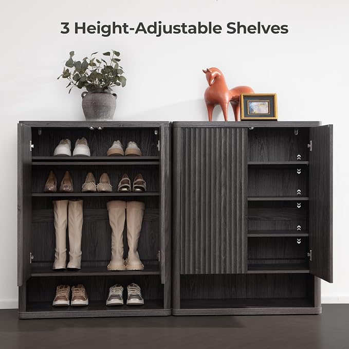 SICOTAS Shoe Cabinet 44 inch Tall Fluted Shoe Cabinet with Doors & 4 Shelves Wooden Large Hidden Shoe Storage Organizer Modern Free Standing 6-Tier Cabinet for Entryway Living Room Closet