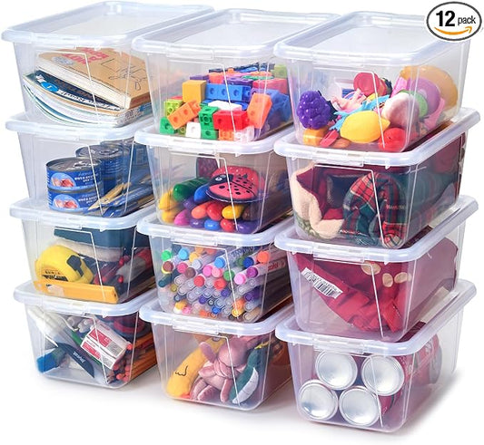 GAMENOTE 6 Quart Storage Bins with Lids, Plastic Latching Box for Classroom & Kids Toy Storage,Stackable Shoe Box Size Containers for STEM Morning Tubs, Crafts & Building Blocks (12, Clear) | Stackable 6-quart bins with lids organize classroom supplies...
