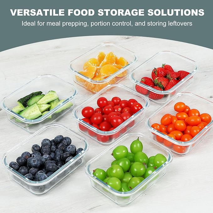 10 Packs 22 oz Glass Meal Prep Containers with Lids, White | Glass Food Storage Containers with Snap Locking Lids, Airtight Lunch Boxes, BPA-Free, Microwave, Oven and Freezer Safe