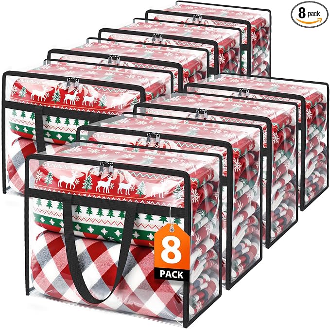 SpaceTrove Clear Storage Bags, 8-Pack Under Bed and Closet Organizers 60L | Clear PVC bags with zippers and handles, foldable waterproof moving bags store comforters, blankets, bedding, clothes and toy