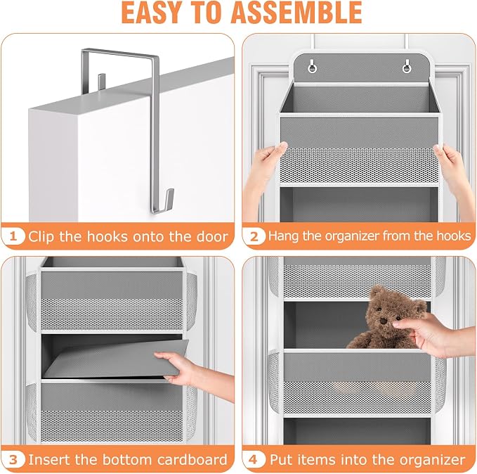 Over The Door Organizer Storage Large Capacity Hanging Bedroom Storage | 5 Shelves, 40 LB Capacity, Foldable Mesh Design, Clear Window, Sturdy, Large Storage Organizer for Nursery, Pantry & Closet
