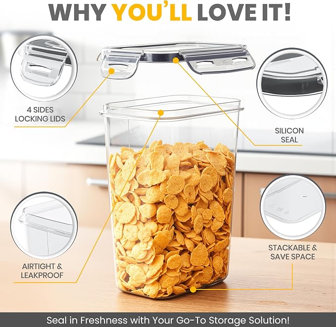 KICHLY Plastic Airtight Food Storage Containers Sets with Lids, 24 Pack | BPA-Free Kitchen Pantry Organizers and Storage for Cereal, Flour, Sugar & Dry Food