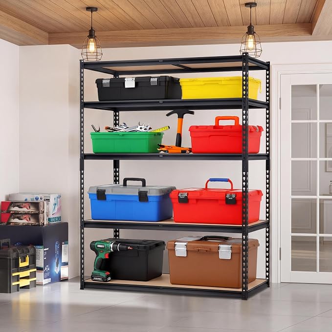 Heavy Duty Garage Storage Shelves 5-Tier Metal Adjustable Shelving Unit Storage Shelving for Kitchen Pantry Basement Bathroom Laundry, 2500 LBS Capacity, 48" l x 18" w x 72" h