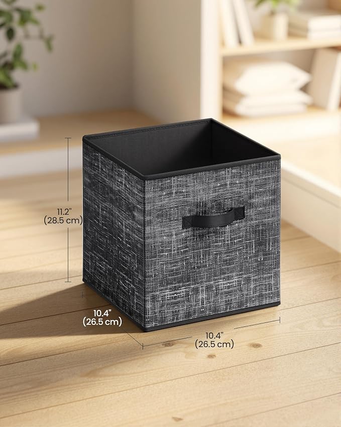 SONGMICS HOME Foldable Storage Cubes Set of 10, Fabric Shelf Organizer Bins with Handles, Closet Storage Boxes for Clothes, 10.4 x 10.4 x 11.2 Inches, Black