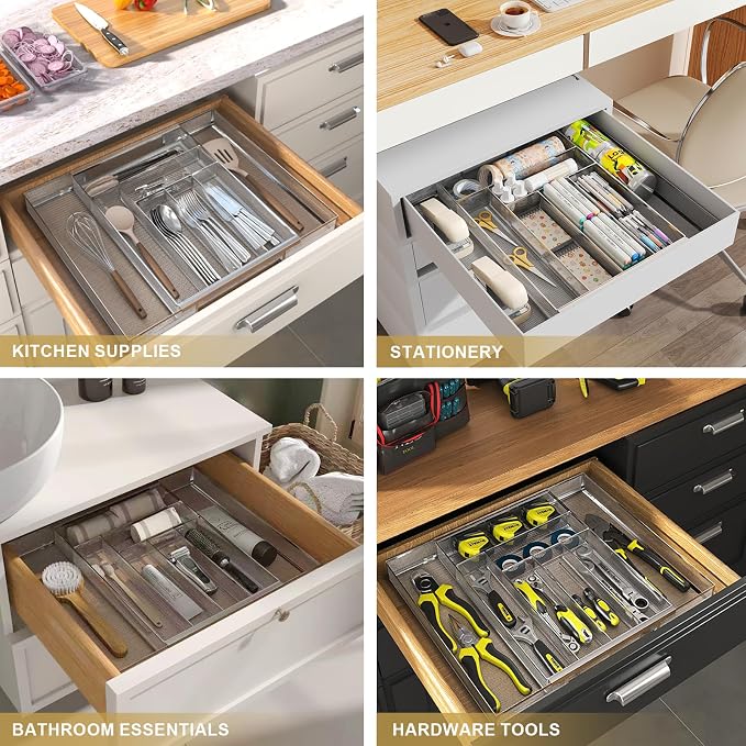 Sedegn Silverware Organizer Metal Mesh, Large Drawer Organizer, Utensil Cutlery Tray for kitchen drawers, Expandable Flatware Organizer with 8 Compartment Silver 11.6"~20" x 17.3"