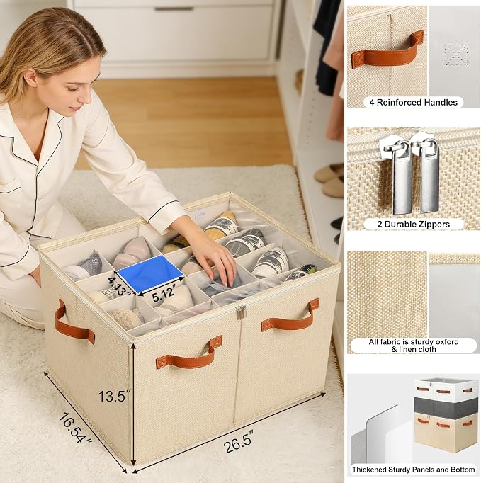 Shoe Organizer for Closet 2 Pack, Foldable Shoe Box with Adjustable Dividers and Clear Cover, Space Saving Shoe Storage Organizer Cabinet with Reinforced Handles, Fits 32 Pairs TP12J