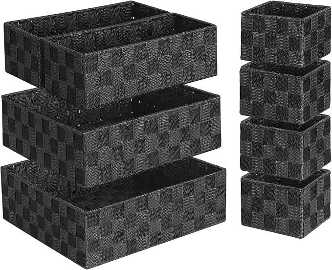 Posprica Woven Baskets, Storage Baskets for Organizing (Set of 8), Cube Baskets Bin Container Matching Storage Boxes Organizers for Pantry, Office, Shelves, Media-room