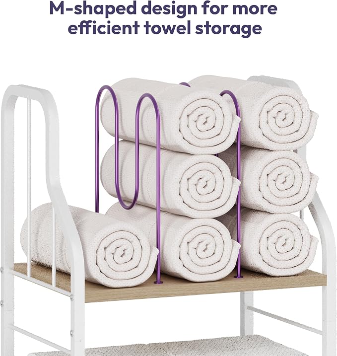 SWTYMIKI Free Standing Towel Rack - 3 Tier M-Shaped Detachable Dividers Towel Shelf for Bathroom, Durable Metal Pool Towel Holder, Modern Space-Saving Bath Towel Storage Organizer