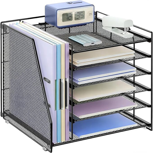 gianotter 6-Tier Paper Organizer With Magazine Holder, Desk Organizers and Accessories, Desk Accessories & Workspace Organizers, File Organizer for Office Supplies Storag (Black, 6-Tier)