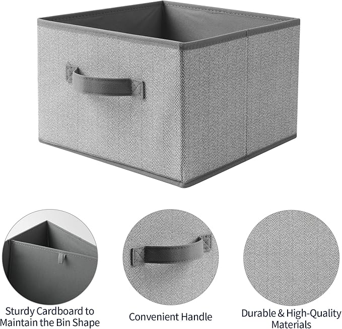 Storage Baskets, 11-Inch Woven Fabric Bins, Storage Cubes with Reinforced Handles, Organizer Bins for Closet Shelves, Foldable, for Toys, Clothes (4PCS/Grey-11*11*7.8inch)