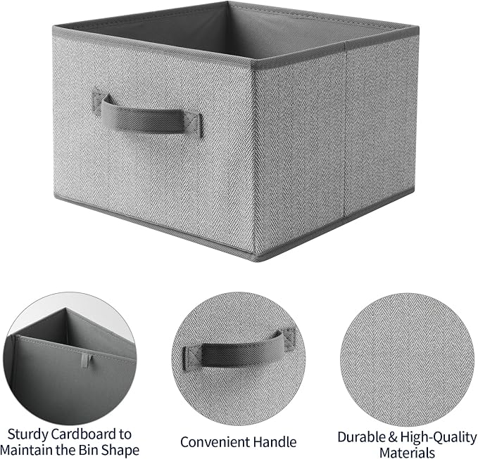 Storage Baskets, 11-Inch Woven Fabric Bins, Storage Cubes with Reinforced Handles, Organizer Bins for Closet Shelves, Foldable, for Toys, Clothes (3PCS/Grey-11*11*7.8inch)