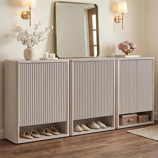 SICOTAS Shoe Cabinet 44 inch Tall Fluted Shoe Cabinet with Doors & 4 Shelves Wooden Large Hidden Shoe Storage Organizer Modern Free Standing 6-Tier Cabinet for Entryway Living Room Closet