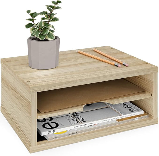 Ballucci 2-Tier Wooden Desk Organizer, Office Desk Organization, Mail Sorter, Paper Tray, File Folder Holder, Desktop Paper Organizer, Desk Organizers and Accessories, Natural Wood