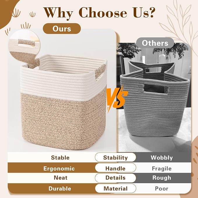 11 Inch Storage Cubes, 6 Pack Cube Storage Bins for Organizing, Cotton Rope Woven Baskets for Shelves, Bathroom, Kids Room, Closets, Baby Nursery