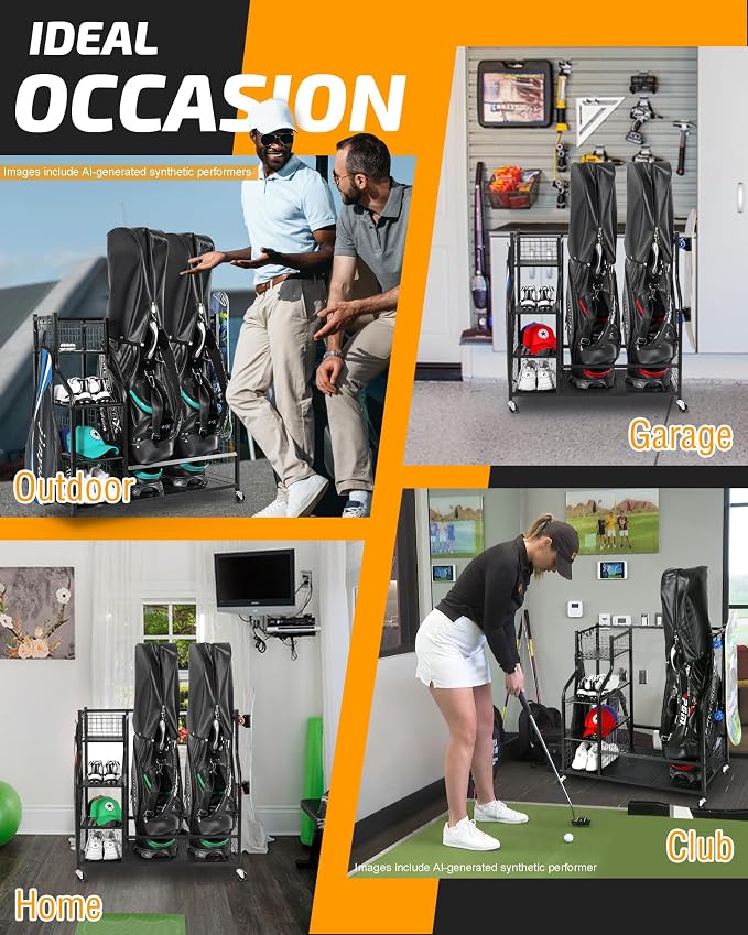 PLKOW Golf Bag Storage Garage Organizer, Extra Large Size Golf Bag Storage Stand and Golf Equipment Rack for Garage,Shed, Basement
