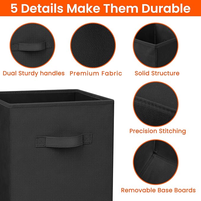 Criusia Storage Cubes - 11 Inch Heavy Duty Fabric Storage Bins for Shelves Closet, Cube Organizer - 8 Pack Collapsible Cube Storage Bins Baskets for Organizing Clothes Blankets Toys (Black)