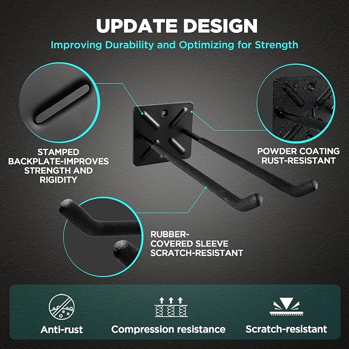 Garage Hooks, Heavy Duty Garage Hook, 12.4 Inch Wall Mount Hangers, Max Load 200 lbs Garage Storage Utility Hooks for Ladders, Chairs, Car Tires, Strollers, Garden Tools, Perfect man's day gifts