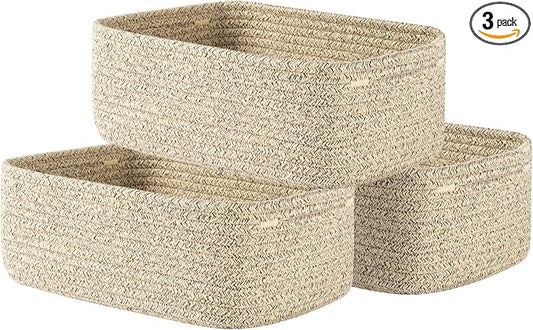 KALLAX Small Woven Storage Basket for Organizing, 12 x 8 x 4.5 inch, 3 Pack | Shelf baskets for closet organization, toy storage and home decor, Perfect as empty gift baskets for holidays, Mixed Brown