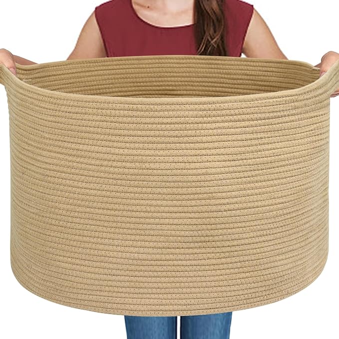 Extra Large Storage Basket, 22" X 22" X 14" Stuffed Animal Basket for Living Room Kids Room, Soft Cotton Rope Bin With Handle, Throw Blanket Storage, Stuffed Animal Toy Organizer Box