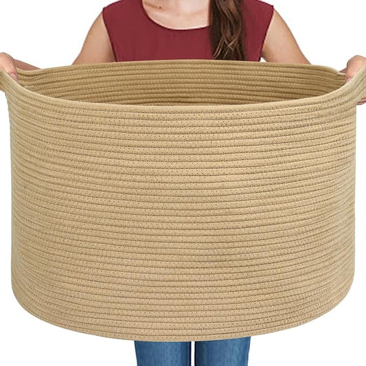 Extra Large Storage Basket, 22" X 22" X 14" Stuffed Animal Basket for Living Room Kids Room, Soft Cotton Rope Bin With Handle, Throw Blanket Storage, Stuffed Animal Toy Organizer Box