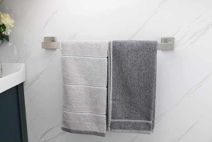 TocTen Bath Towel Rack - Square Base Thicken SUS304 Stainless Steel Towel Bar for Bathroom, Bathroom Accessories Towel Rod Heavy Duty Wall Mounted Towel Holder. (Brushed Nickel, 20)