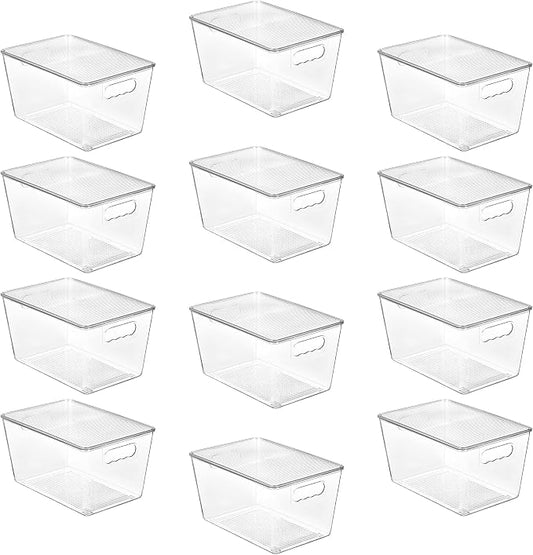 Vtopmart 12 Pack Clear Stackable Storage Bins with Lids, Large | BPA-free Plastic, Organize Vertically, For Pantry Kitchen Fridge Cabinet Closet Bathroom, Built to Last, Easy to Move
