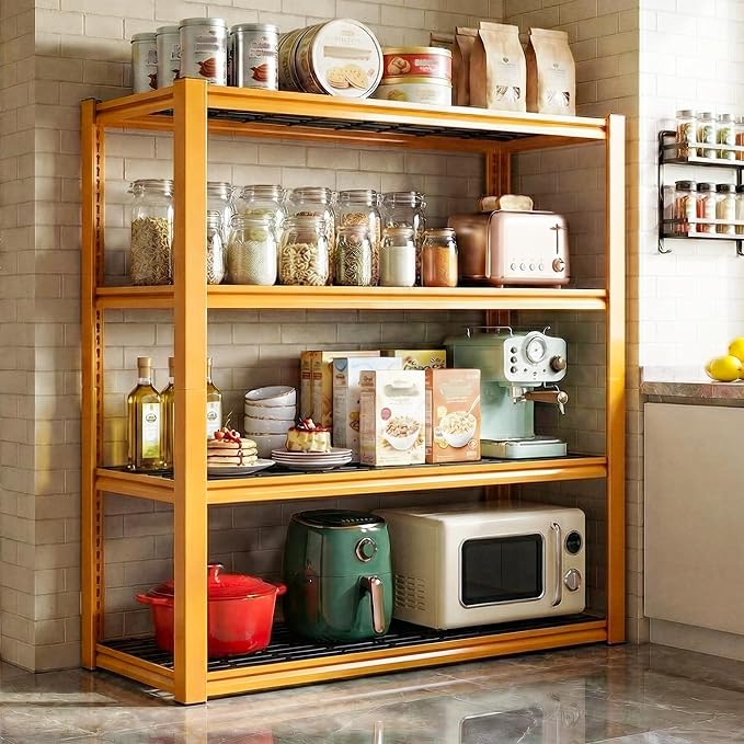 REIBII 40" W Yellow Garage Shelving with Double-Layer Frames for Homeowners | Load 2200Lbs, Adjustable, 10-Minute Easy Assembly, Wire Mesh Panels, for Garage Basement Warehouse Pantry, 40"W×19.5"D×59.5"H