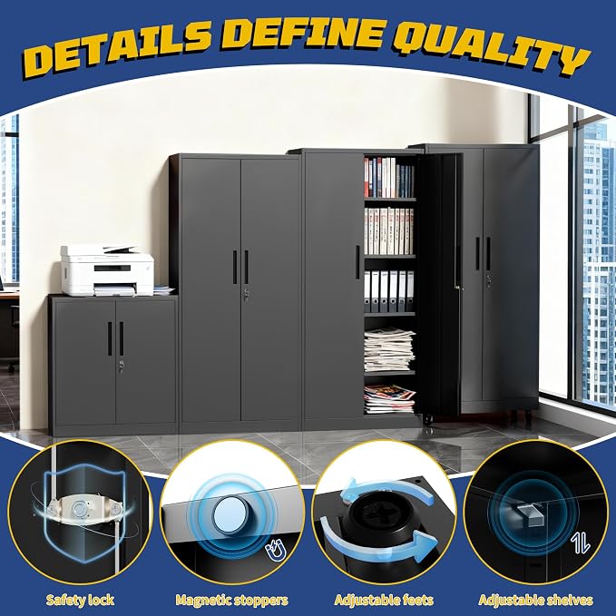 Metal Storage Cabinet, 35" Steel Garage Storage Cabinets with Lock | Locking Tool Cabinet with Doors and Adjustable Shelves Utility Cabinets for Garage,Bathroom,Kitchen,Home Office,School,Shop