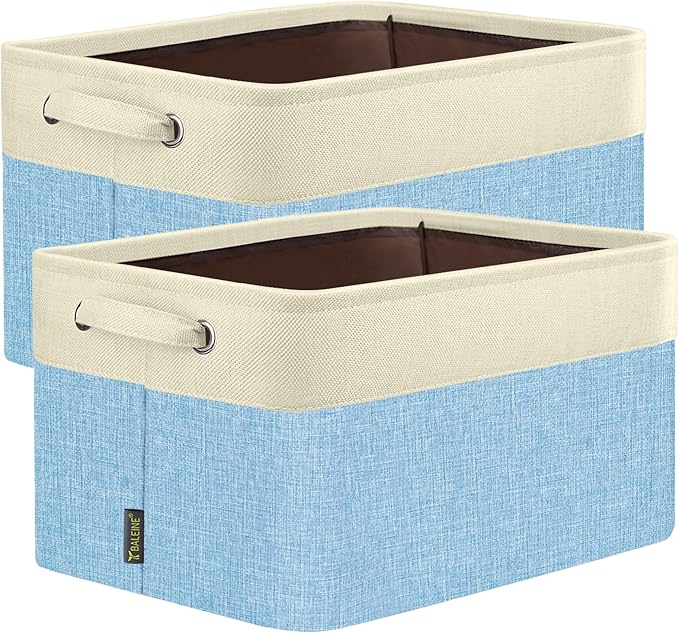 BALEINE 2 Pack Fabric Closet Storage Bins for Shelves, Linen Closet Organizers and Storage, Decorative Baskets for Organizing, Shelf, Clothes, Home, Office (Skyblue, 14''x10''x8.5'')