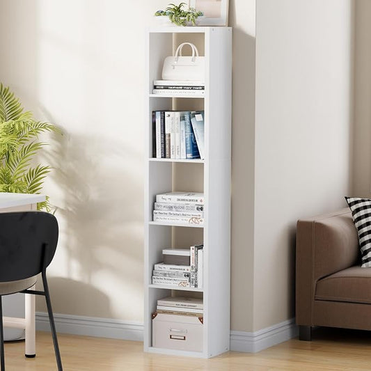 VDNEND Tall Cube Storage Organizer Bookcase, 5 Tier 11 inch Open Back Cubical Shelf with Thickened Border, Display Bookshelf for Living Room, Home Office, Sturdy Room (White, 5 Cube,Vertical)