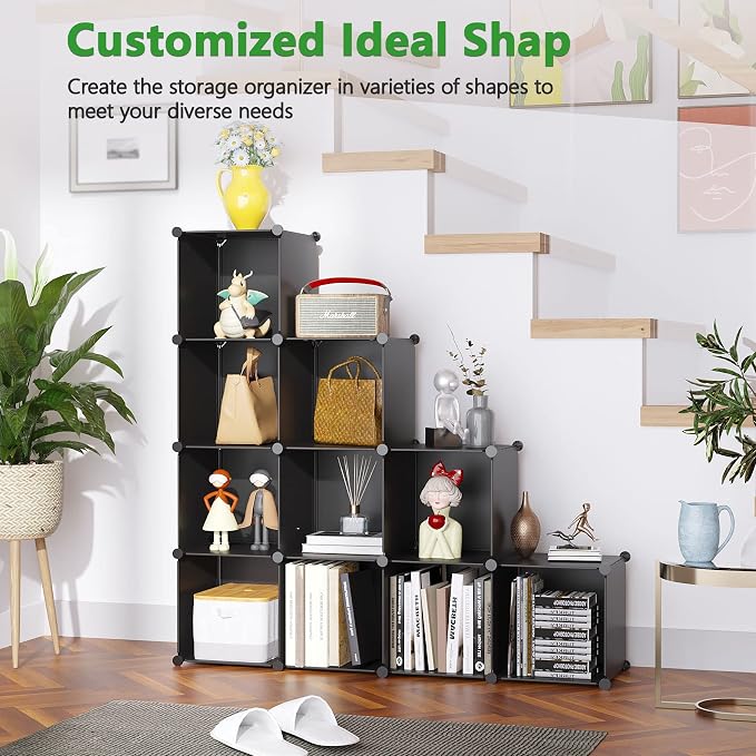 C&AHOME Cube Storage Organizer, 12-Cube Shelf Units, Closet Cabinet Black | DIY Plastic Modular Bookshelf, Stackable Clothes Organizer Shelving Ideal for Home, Bedroom, 36.6" L x 12.4" W x 48.4" H