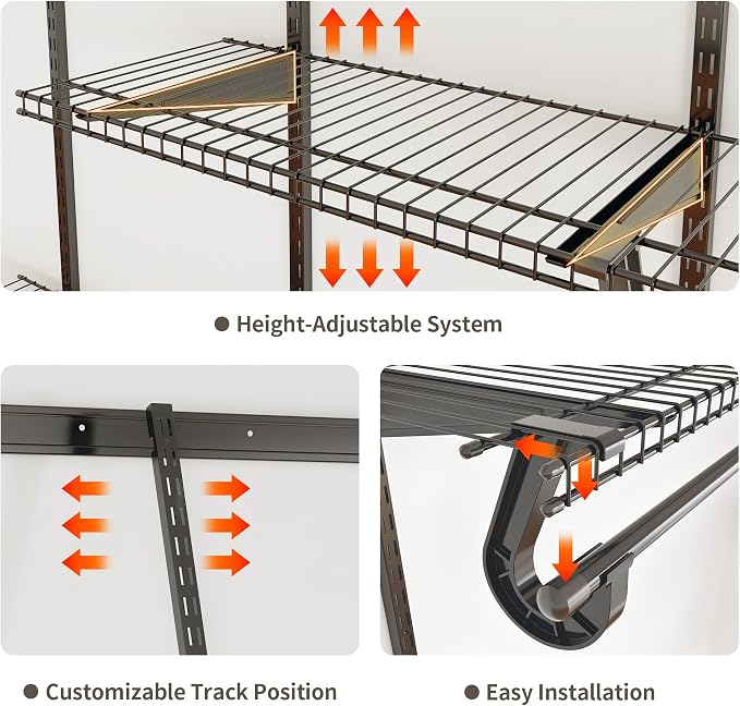 PROWORX 4-6 Ft. Charcoal Gray Custom Wire Closet Organizer System Kit | Adjustable Wall Mounted Metal Wire Closet Shelving System, Closet Shelves with Hanging Rods for Pantry Laundry Mudroom