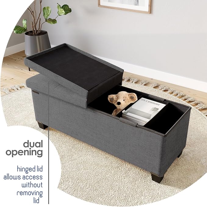 Storage Ottoman Bench with Bins, 43-in Storage Bench for Bedroom End of Bed, Folding Foot Rest Ottoman for Living Room Max 660lbs, Fabric Ottomans, Grey