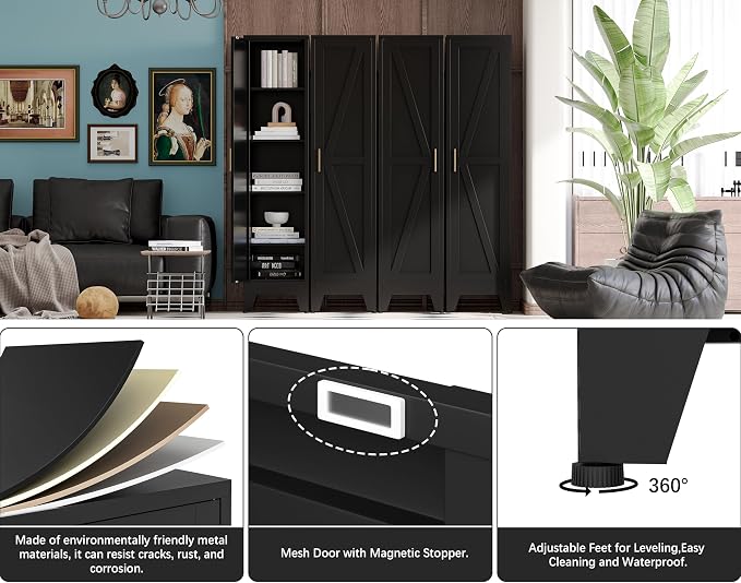 67“H Metal Narrow Kitchen Pantry Cabinet,Black Skinny Pantry Cabinet,Tall Narrow Bathroom Storage Cabinet with Adjustable Shelves,Slim and Thin Pantry Cabinets for Living Room Dining Room