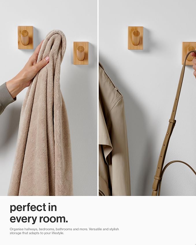 LARHN Wooden Wall Hooks (4-Pack), Wall Mounted Coat Hooks for Wall, Wood Hooks for Hanging - Modern Scandinavian Home Decor - Series 6 | Wood Hooks for Hanging - Modern Scandinavian Home Decor - Series 6