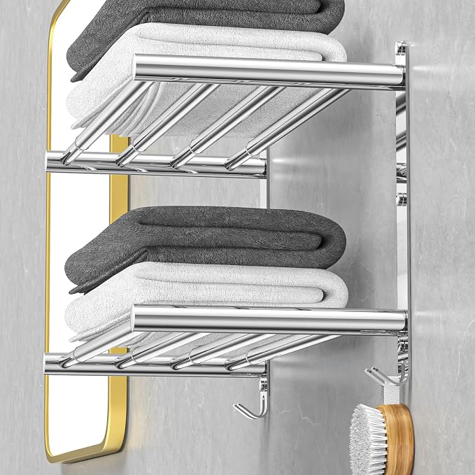 CAXIMSY Adjustable Towel Bar for Bathroom Wall Mount17-30.7inch Adhesive Shower Towel Rack Stainless Steel Bath Towel Holders for Toilet Kitchen Double Towel Hanger (Double Towel Rack)