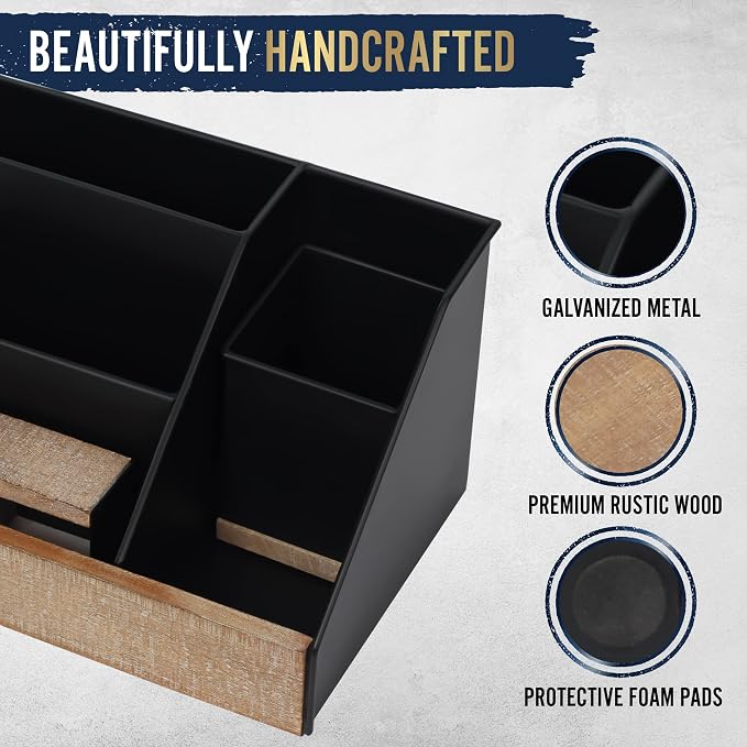 HBCY Creations 3 PIECE Black Metal Desk Organizer Set | Rustic Mail Organizer Desktop | Rustic Industrial Home Decor