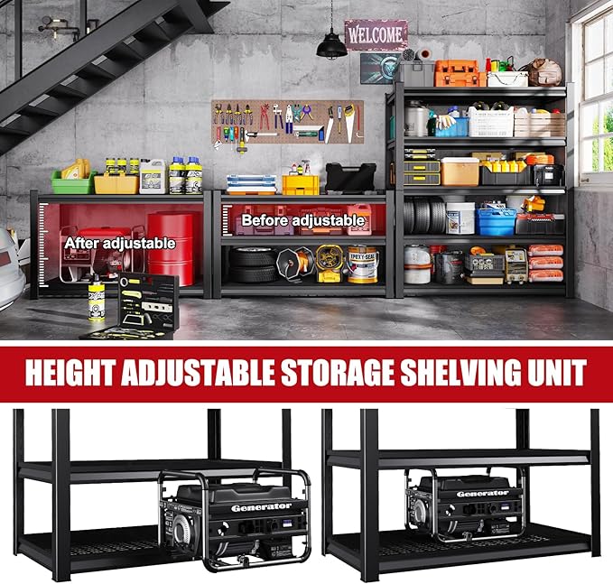 Set of 2 Garage Shelving-3500 lbs 5 Tier Storage Shelves,Adjustable Heavy Duty Metal Shelving Unit and Storage Large Wire Rack,Utility Steel Shelf for Warehouse Industrial Pantry Basement -72"x59"x20"