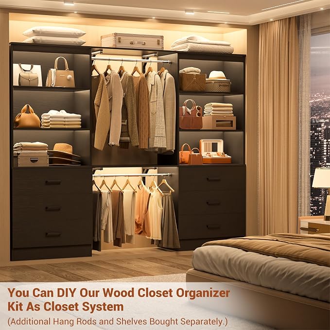 Aheaplus 47.2" Closet Drawers System, 3.94FT Wood Closet Organizer System with 6 Drawers, Modular Small Walk-in Closets Storage Unit, Set of 2, Black (47.2" L x 13.8" W x 71" H)